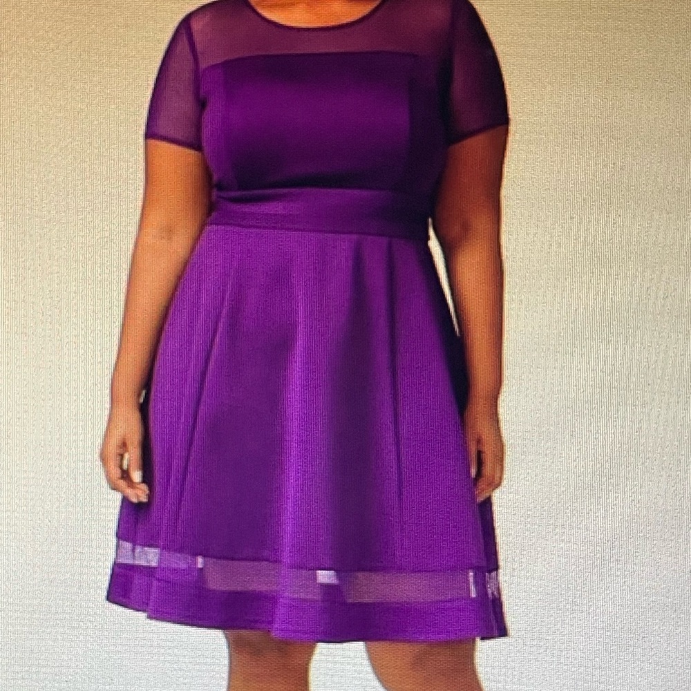 Lane Bryant Mesh-Sleeve Scuba Fit & Flare Dress
